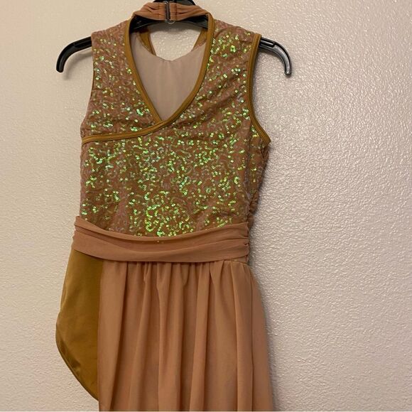 Weissman Dance Costume tan beige dress sequin mesh Hand In Hand 13443 LC - Picture 4 of 11